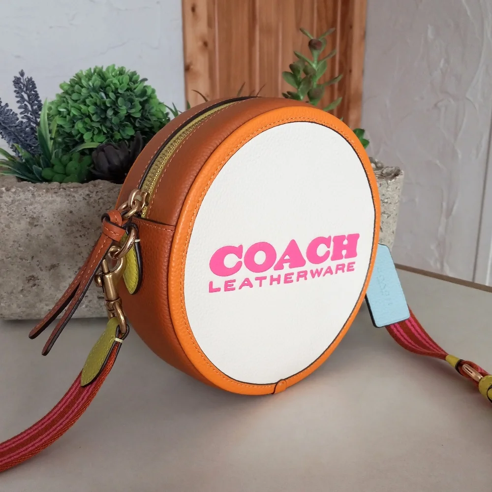 COACH Color-Block Leather Kia Circle Bag, Chalk/Multi